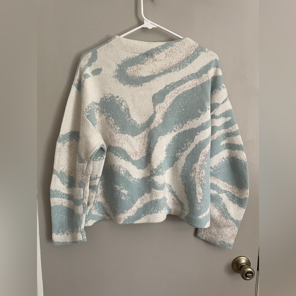 Anthropologie Sleeping On Snow Blue and White Cropped Sweater - Picture 2 of 5